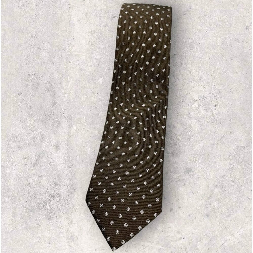 ROMEO GIGLI Silk Tie ITALY Brown White Polka Dot W:3.5" EUC